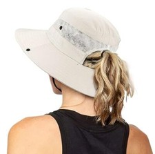 Women's Outdoor UV-Protection-Foldable Sun-Hats Mesh Wide-Brim One Size Beige