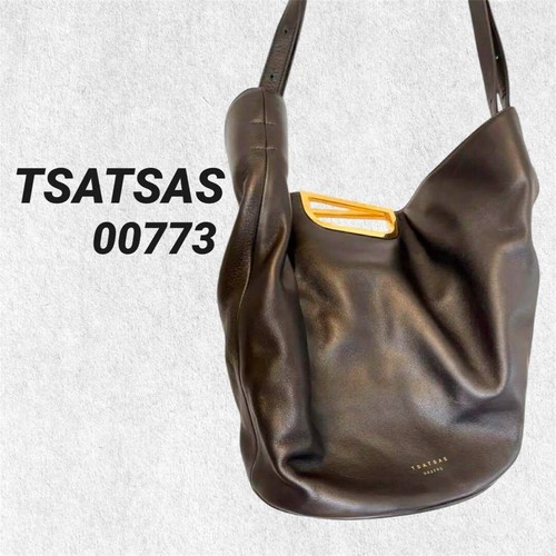 Tsatsas Shoulder Slouchy Bag Purse Leather in Black Gold Hardware USED Good JP