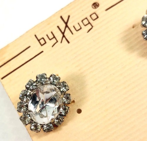 Orecchini vintage HUGO tono argento strass a grappolo traforati post - Foto 3 di 7