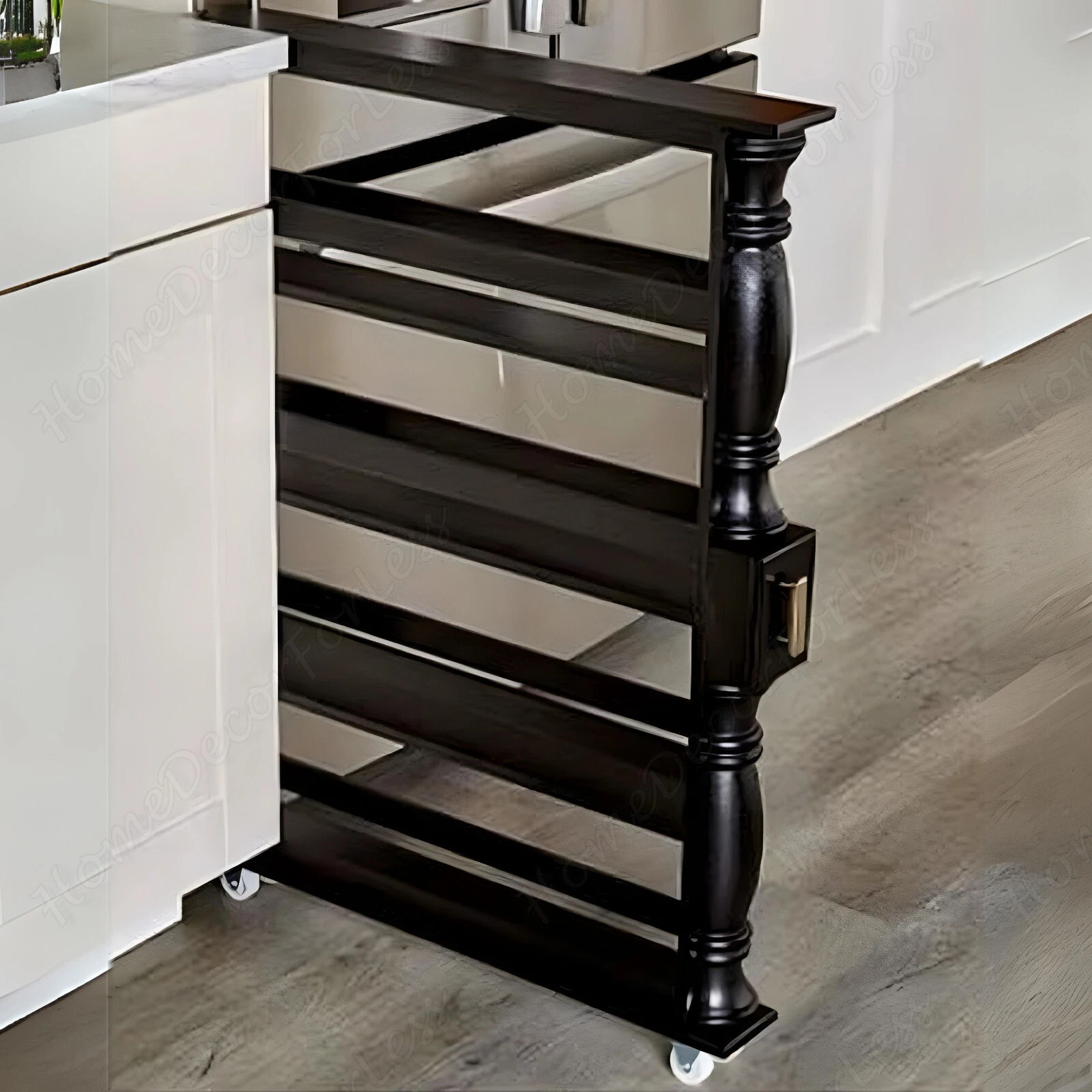 Slim Wooden Rolling Spice Can Rack Cart Space Saver Storage Kitchen Organizer