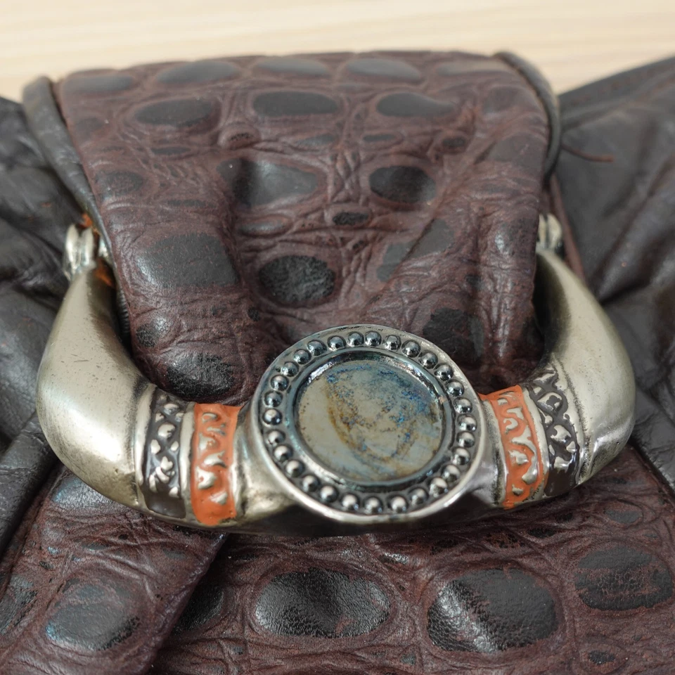 Bolso sin asas Crocodile Satchel XL VINTAGE marrón cuero occidental hebilla de vaquero Foto 3 de 4