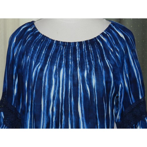 Top blu rayon nuovo con etichette Studio West taglia XL dettaglio pizzo uncinetto polsini a campana NUOVO - Foto 3 di 6