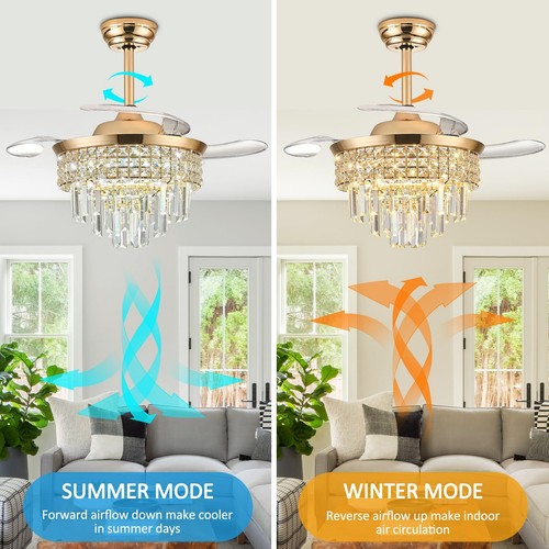 YITGOG 36" Gold Crystal Fandelier Ceiling Fan with Light Dimmable LED APP Con... - Picture 5 of 8