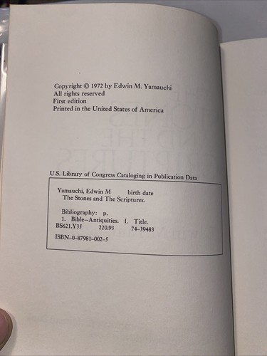 Edwin Yamauchi Stones & The Scriptures First Ed. Bible Archaeology & Antiquities - Picture 3 of 5