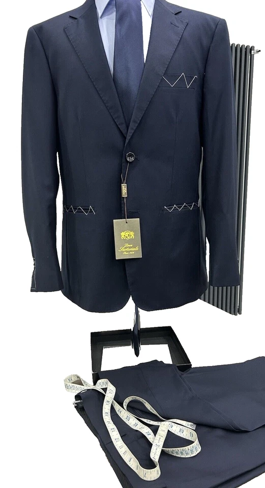 ABITO UOMO SARTORIALE MADE IN ITALY BLU LANA TASMANIA  46 48 50 52 54 56 58 60 - Image 3 of 4