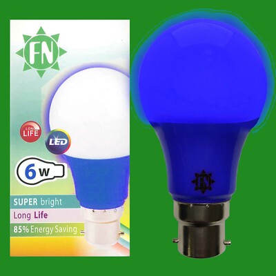 4x 6W LED Blue Coloured GLS A60 Light Bulb Lamp BC B22 Low Energy 110 - 265V