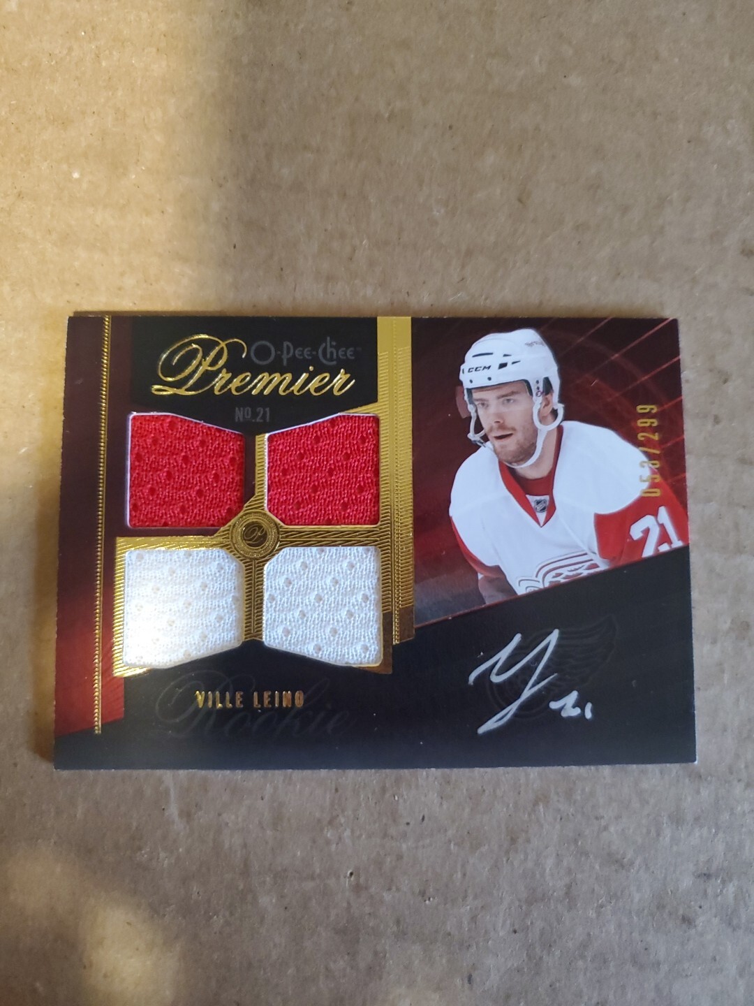 2009-10 O-Pee-Chee Premier Quad Memorabilia /299 Ville Leino Auto RC Red Wings