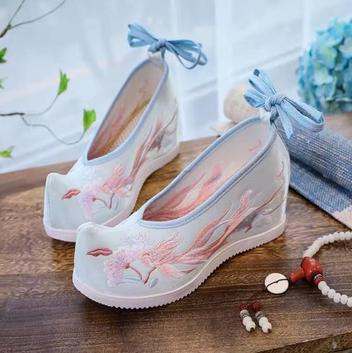 Hanfu Shoes Women Ancient Style New Vintage Embroidered Wedge Inside Shoes Chic - Bild 26 von 39