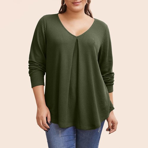 PLUS SIZE Women V Neck Basic Tunic Tops Long Sleeve Casual Loose Jumper Shirt US - Picture 17 of 18