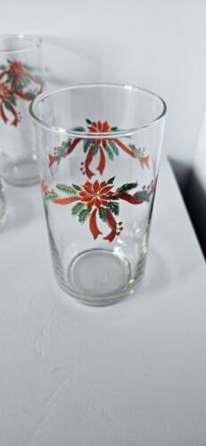 9 Libbey Christmas Poinsetta Ribbon Drinking Glasses Poinsettia Holly Pattern - Picture 4 of 8