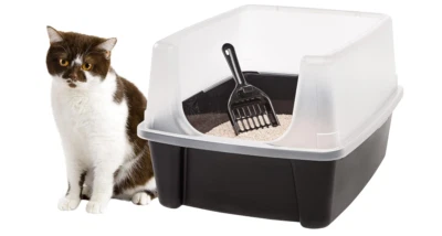 IVPET5805 Cats Litter Box Shield Cat Open Top Toilet Scoop Kitty Hygiene Odor High Walls