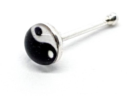 Yin Yang Nose Stud 3mm Cabochon Stud 22g (0.6mm) 925 Sterling Silver Ball Stay - 第 7/12 張圖片