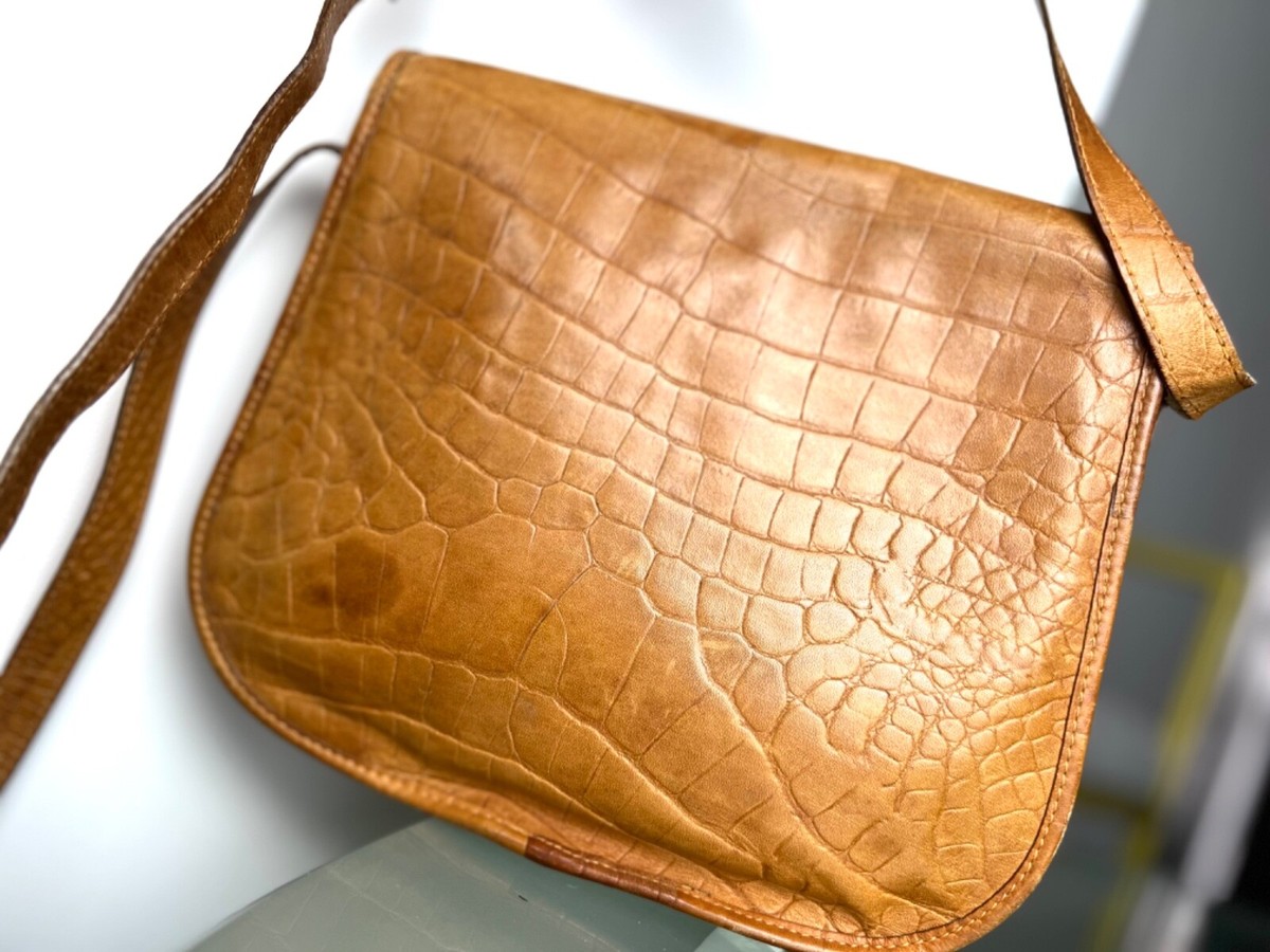 Fendi 70s Vintage Croco Embellished Leather Shoulder Bag Fendi 70s Vintage Croco Embellished Leather Shoulder Bag