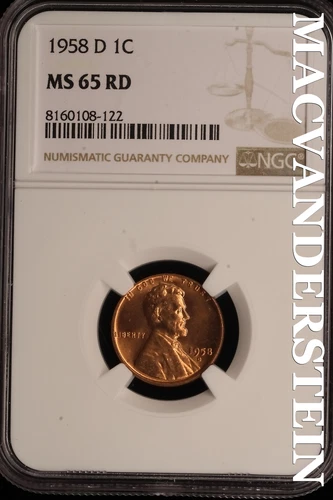 1958-D Lincoln Wheat Cent - NGC MS 65 RD - Brilliant Uncirculated  #SLE14