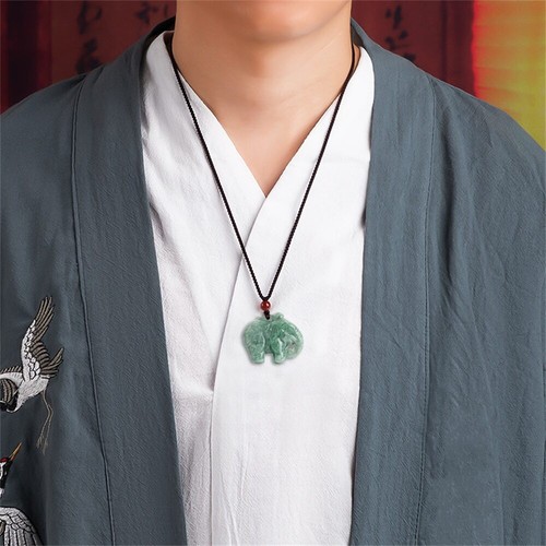 Lindo collar colgante amuleto elefante tallado a mano de jadeíta grado A natural - Imagen 5 de 9
