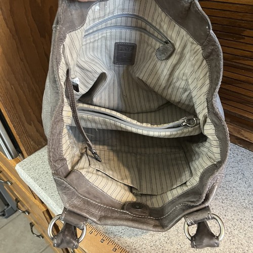 Frye Melissa Distressed Gray Leather Tote Handbag Purse - Picture 7 of 13