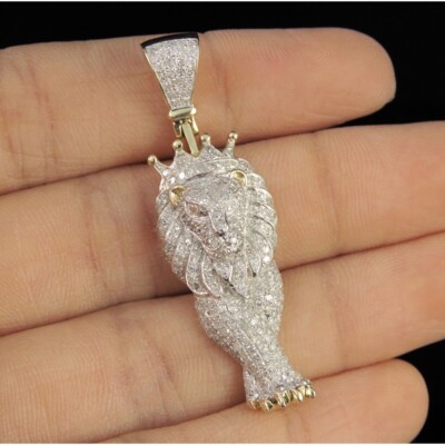 1 Ctw D/FL Brilliant Moissanite 14K Yellow Gold Plated Lion King Pendant 1.75''