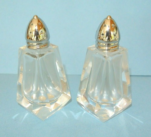 Vintage IRICE Heavy Cut Glass Modern Design Salt & Pepper Shakers ~ NOS w/ box - Picture 2 of 4