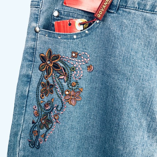 Govanni USA Jeans Damen Größe 19/20 Blau Bestickt Nieten Denim Schlag