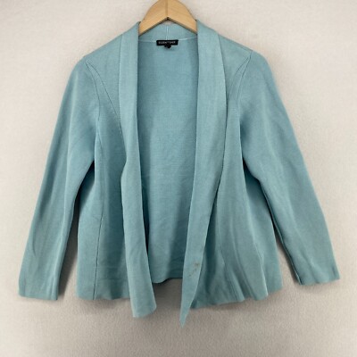 EILEEN FISHER Sweater M Silk Organic Cotton Interlock Cardigan Open Front Blue
