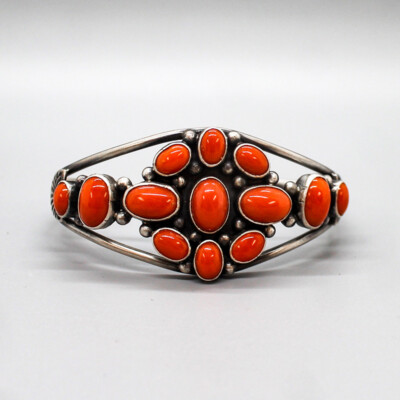 Important Vintage Zuni Native American Navajo Nila Coral Turquoise Sterling Silver Bracelet Important Vintage Zuni Native American Navajo Nila Coral Turquoise Sterling Silver Bracelet