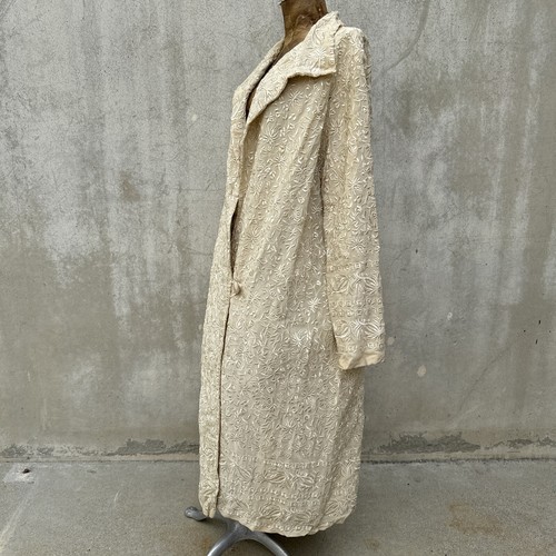 Antiguo Abrigo Maxi Vestido Chaqueta De Colección Años 20 Egipcio Crema Bordado a Mano Seda - Imagen 7 de 24