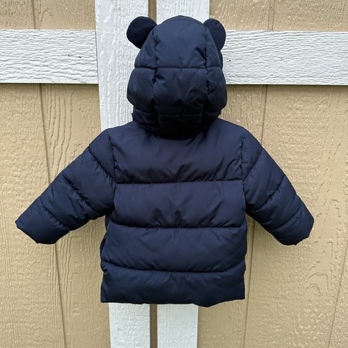 Old Navy Frost Free Bear Critter-Hood Puffer Jacket Navy Blue Size 6-12 Months - Picture 2 of 5