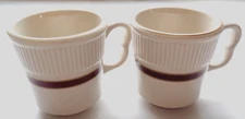 Shenango China Ribbed Coffee Cups Maroon Gold Bands (Set of 2)