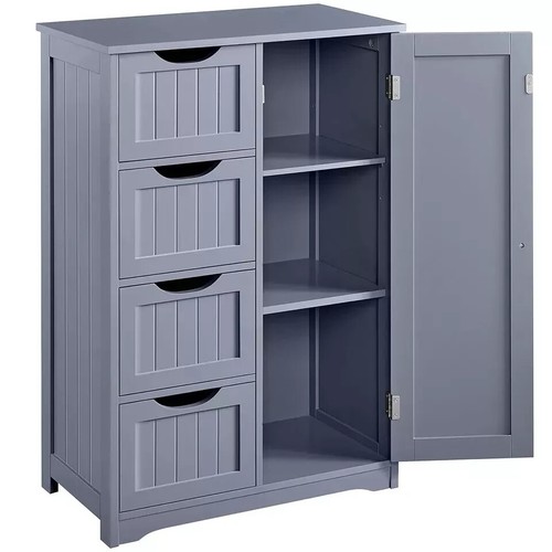 Bathroom Wood Cabinet Storage 4 Drawers 1 Door Free Standing Cupboard Unit - Picture 11 of 31