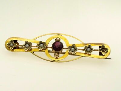 Vintage Victorian 9ct Gold Brooch Almandine Garnet and Pearl circa 1900  UK
