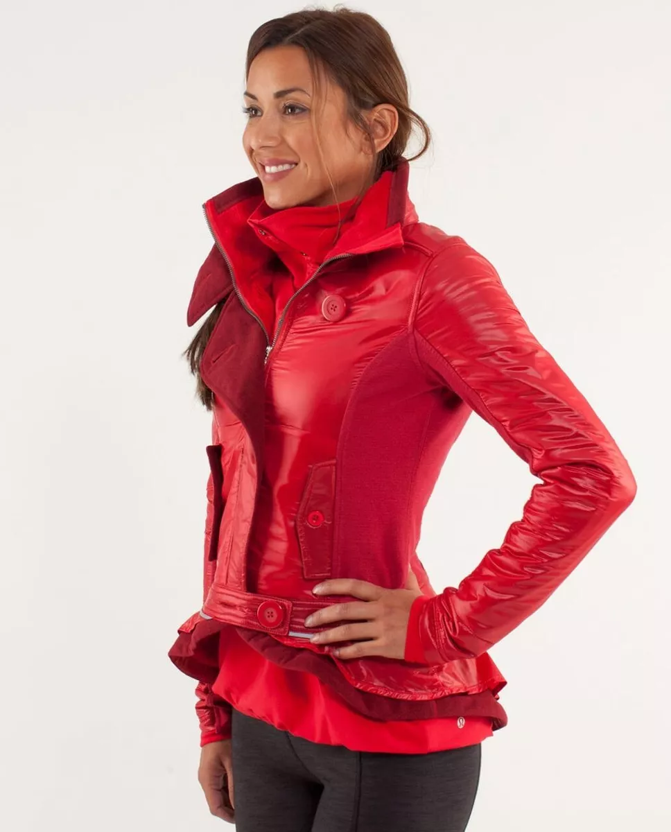 Lululemon Womens Red Power Pedal Peplum Ruffle Jacket Size 4 Excellent  cond.