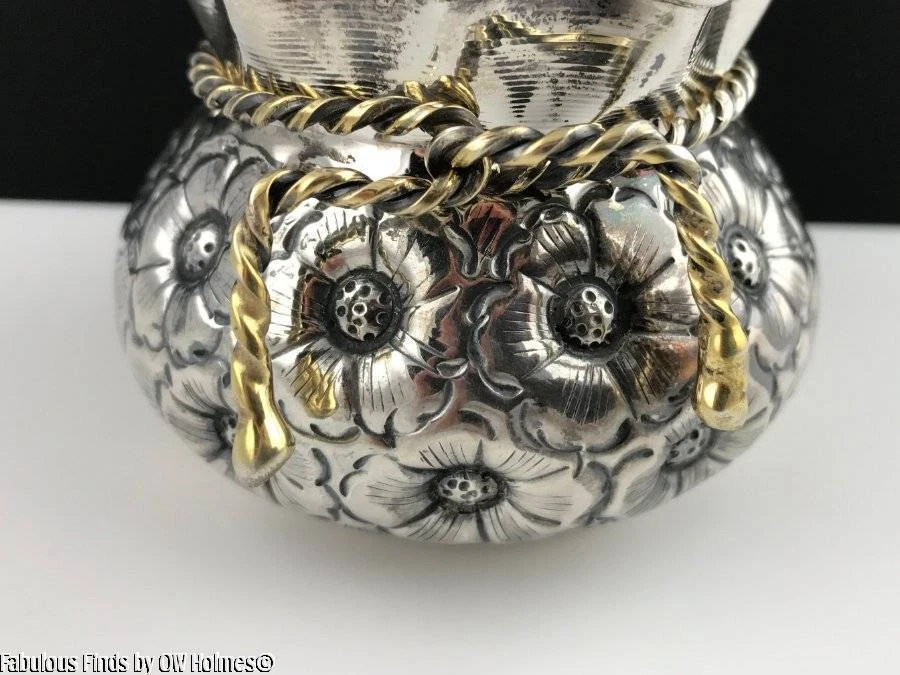 900 Серебряный (почти стерлинговый) цветочный чаша позолоченный веревки галстук континентальный / Ближний Восток - Изображение 2 из 4