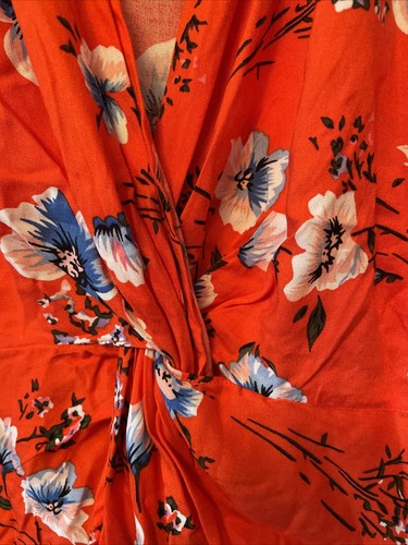 Gorgeous Red Herring Red Floral Flute Sleeve Top Size 14 Wrap Front Detail New - Picture 2 of 5