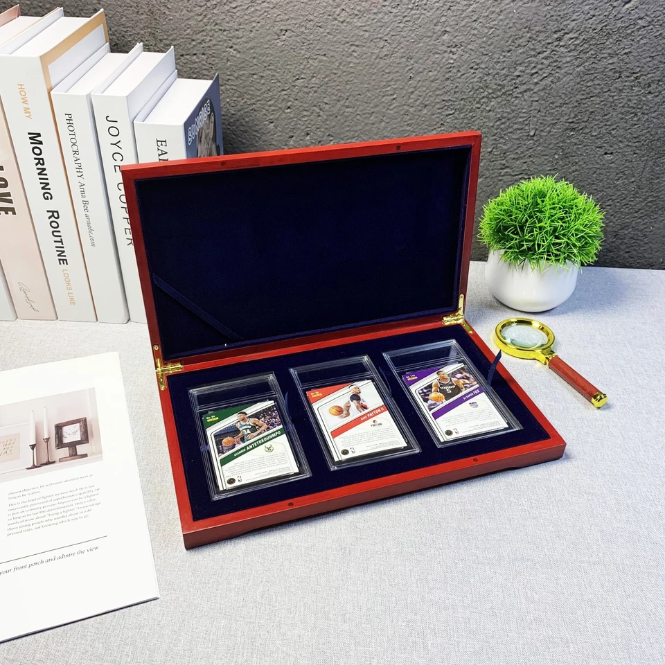 Solid Wood Display Storage Box Case for 3 Card PSA SGC BGS Slab Holder UK
