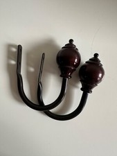 2 Metal Curtain Holdback Wall Tie Backs Hooks Hanger Brown Ball