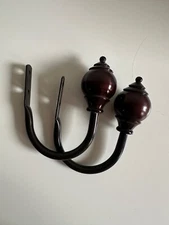2 Metal Curtain Holdback Wall Tie Backs Hooks Hanger Brown Ball