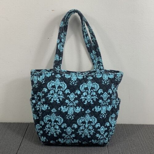 Tote Bag Womens Large Black Blue Damask Quilted M… - image 1