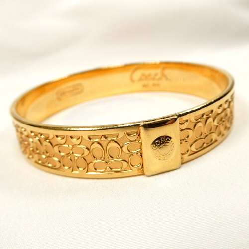 Coach Gold Tone C Logo Metal Womens Signed 1/2" Bangle Bracelet - Picture 2 of 17