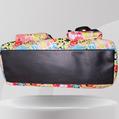 Vtg DISNEY Parks Original Colorful Colloge Purse W/Black Handles, Inside Zipper - Picture 2 of 6
