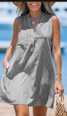 NWT Cupshe Women's White Black Stripes Mini Dress Size Large