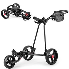 GYMAX Folding Golf Push Cart, 3 Wheel Adjustable Pull Trolley with Cup...