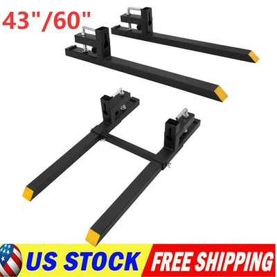  Clamp on Tractor Pallet Forks 43'' / 60'' Heavy Duty Bucket Forks Stabilize Bar