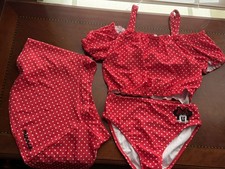 Disney Store Minnie Mouse Three Piece Swimsuit Plus Skirt -Child US Size 9/10