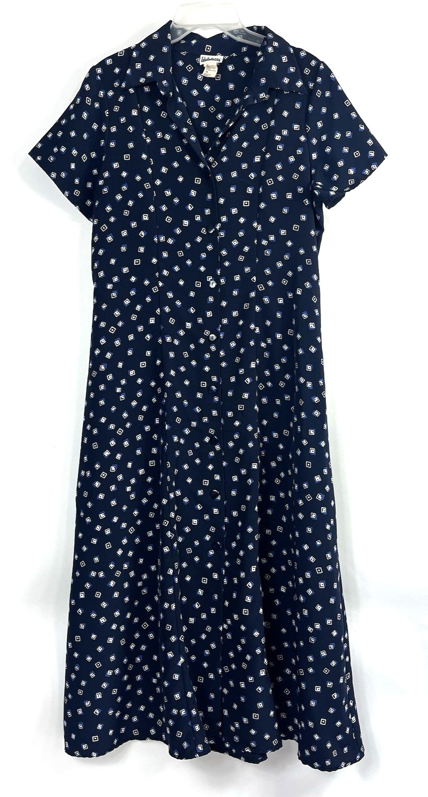 Women's Basic Editions Navy Collared Geometric Wh… - image 1