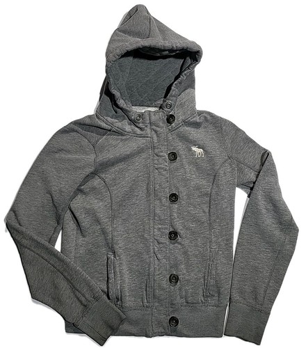 Abercrombie & Fitch Hoodie Women’s Large Gray Button & Full Zip Up Y2K 20in Wide - Picture 1 of 7