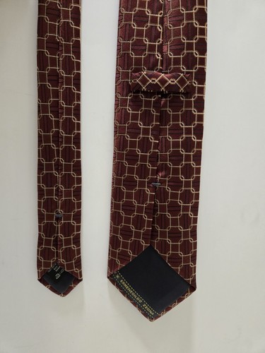 Ermenegildo Zegna Men's 100% Silk Tie Luxury Geometric Red Tan Made in Italy - Picture 4 of 7