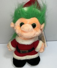 VTG 1992 Trolio Trolls Santa Doll Holiday Plush 9" Christmas Green Hair W/Tag