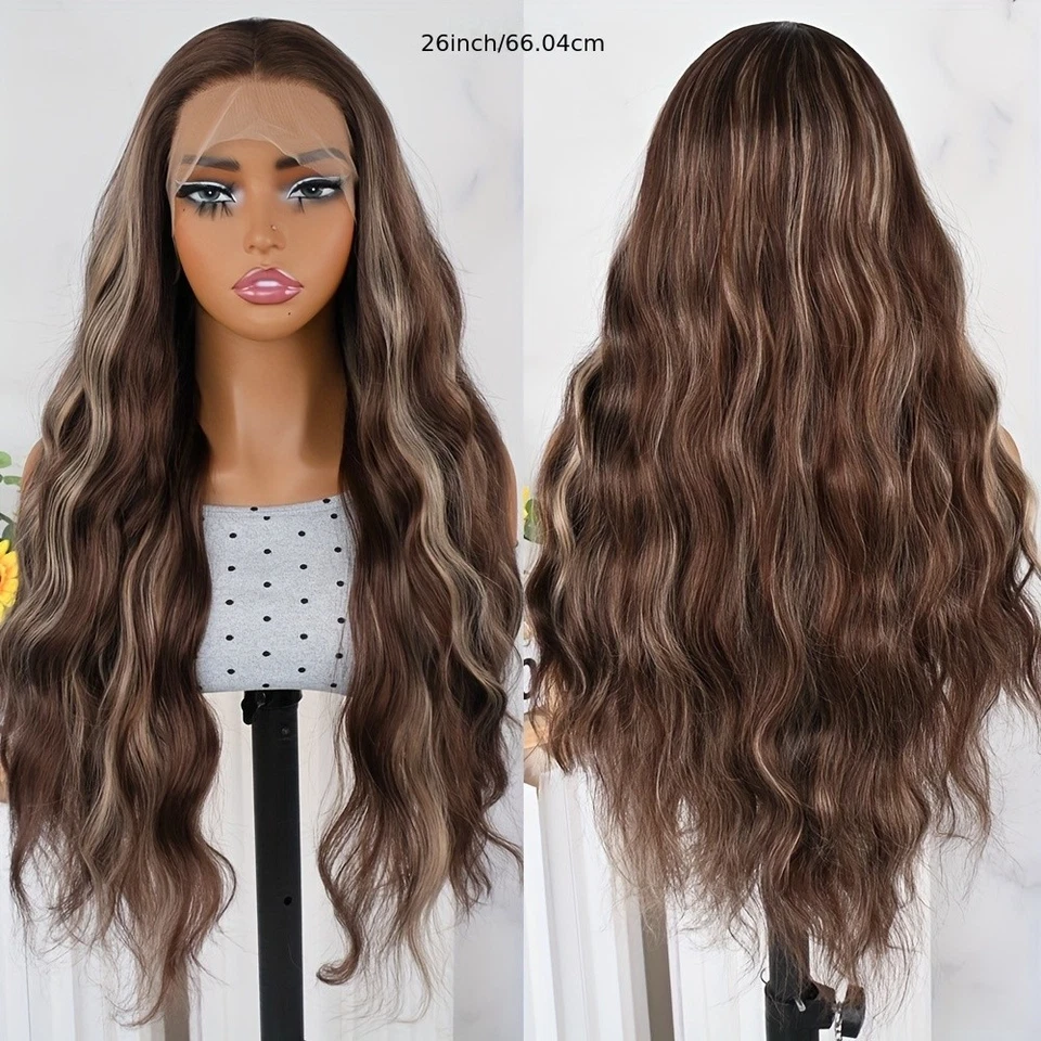 Pelucas delanteras de encaje onda rizada color mezclado ombre marrón rubio cabello natural para mujer Foto 3 de 4