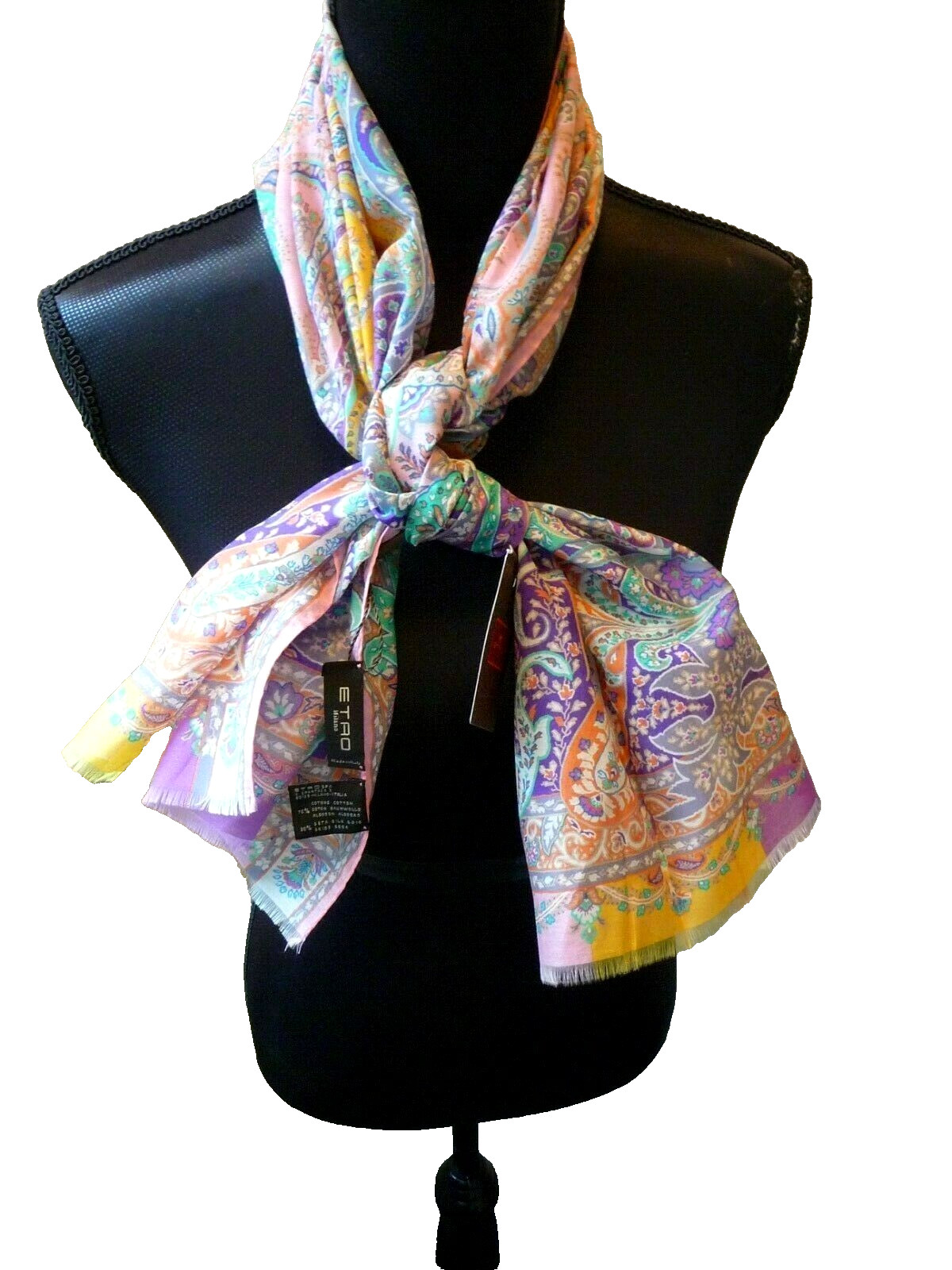 Etro Scarf NWT Colorful Pink Etro Print Oblong Cotton Silk Wrap Retail $285
