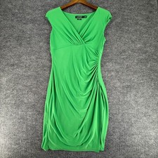 Lauren Ralph Lauren Dress Womens 6 Green Excellent Ruched Surplice Sheath